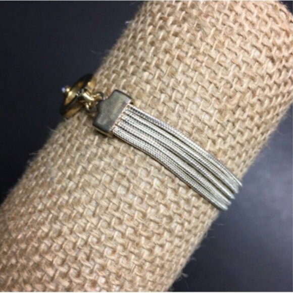 Circle Cord Band Bracelet 7 In As Is Silver Rhinestone Retro Vintage Bling Glam - Picture 3 of 6